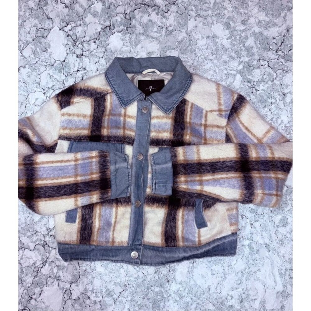 7 For All Mankind Faux Fur Cropped Plaid Jacket Sz XS
